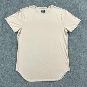 Cuts Elongated Shirt‎ Mens 2XL Beige Curved Hem Crewneck Stretch Solid Tee